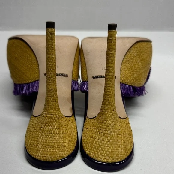 Dolce & Gabbana Keira Straw Mules Heels Open Toe Pumps Shoes Yellow Size EU 37 7 - Picture 7 of 13